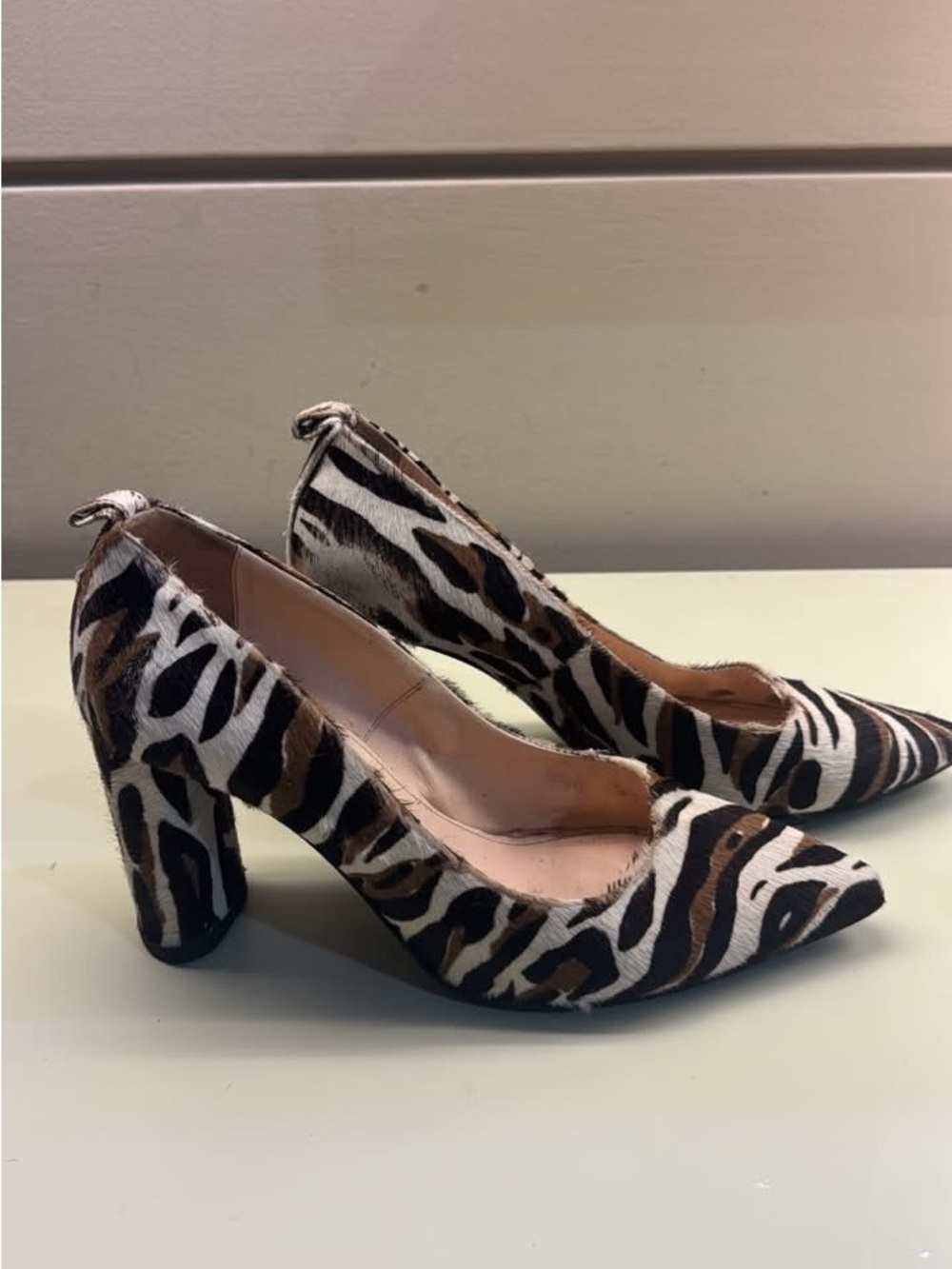 Agl Zebra-Effect Pointed Toe Block Heel Pumps - Brown/Black/White